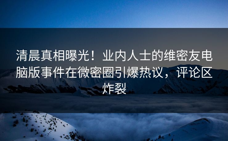 清晨真相曝光！业内人士的维密友电脑版事件在微密圈引爆热议，评论区炸裂