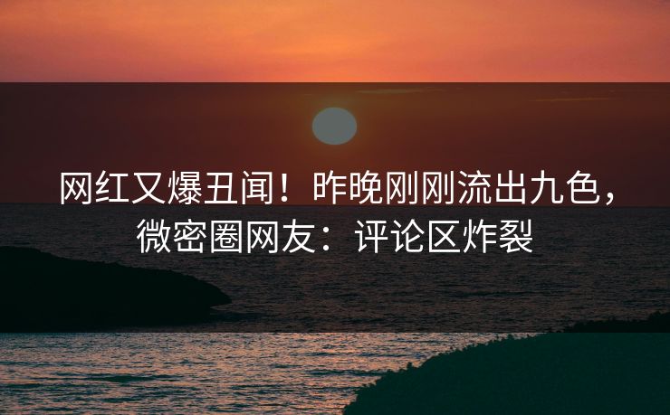网红又爆丑闻！昨晚刚刚流出九色，微密圈网友：评论区炸裂